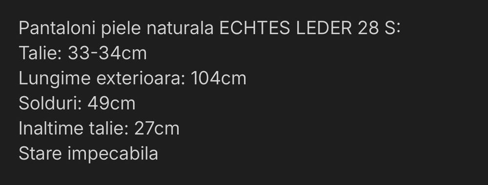 Pantaloni piele naturala marime S