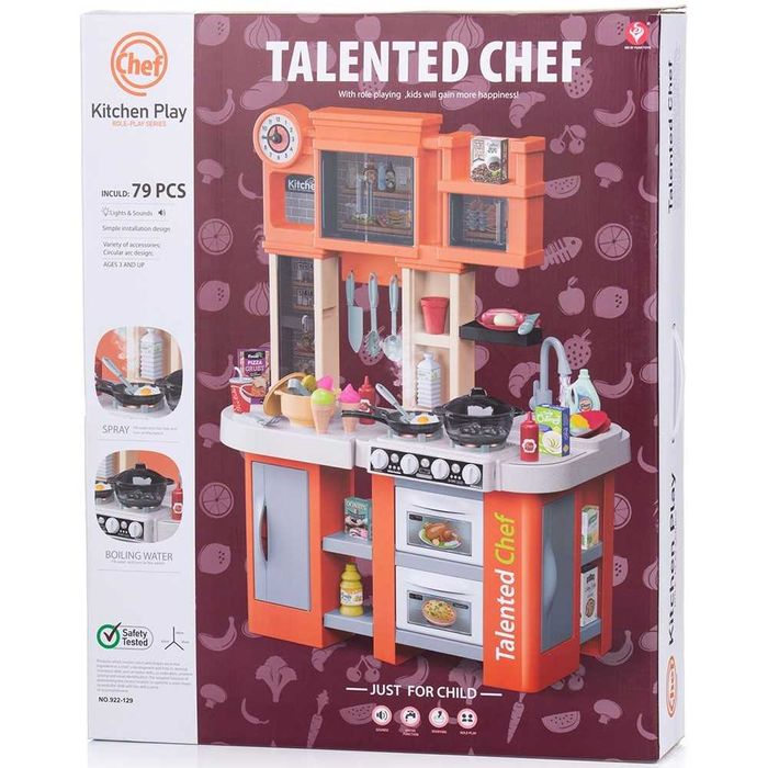 Set jucarie bucatarie 84 cm cu  apa, lumini, sunete si 79 accesorii