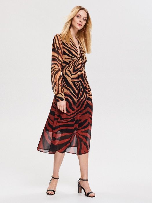 Rochie Animal-print zebra maro-negru ombre,anchior,maneca lunga