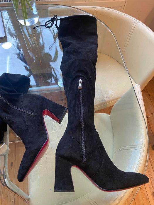 Cizme peste genunchi din piele intoarsa, cu toc, 36