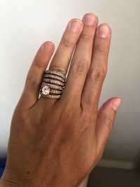 Сребърен пръстен с позлата 14К розово злато и циркони