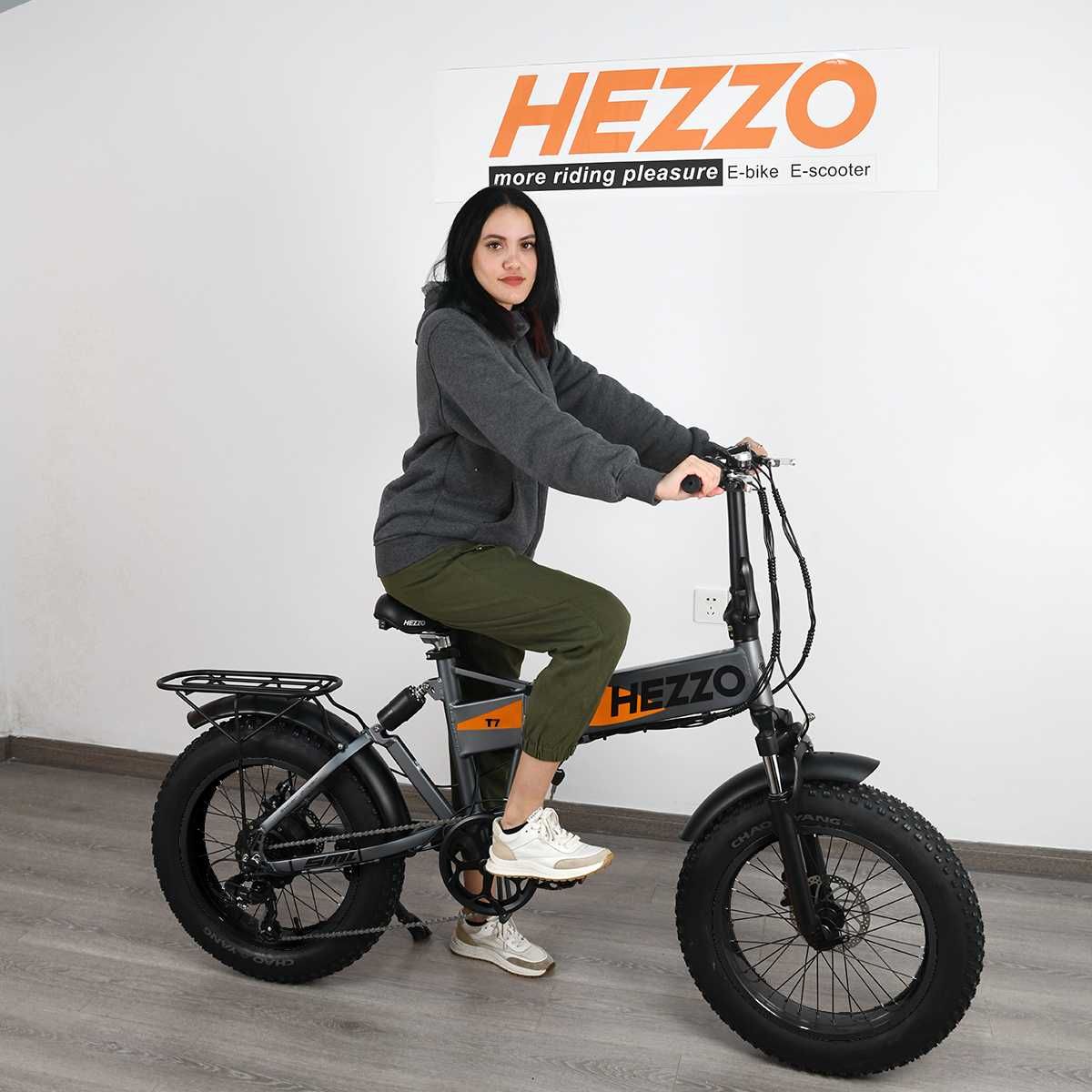 HEZZO T7 – Сгъваем електрически велосипед 750W, 48V, с дебели гуми