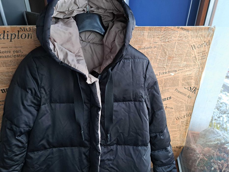 дамско яке,зимно,дълго Пухено,шуба гъши пух,две лица