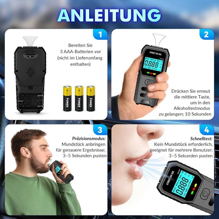 Alcooltest Digital - LCD și 3 Moduri de Avertizare pentru soferi