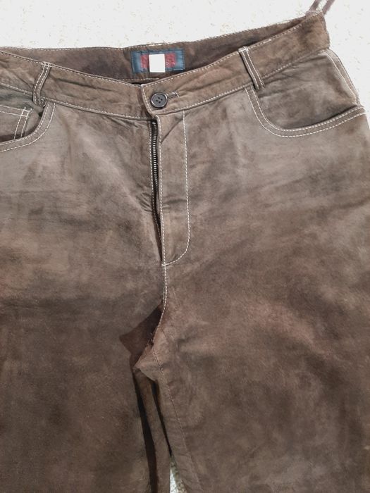 pantaloni din piele întoarsa maro