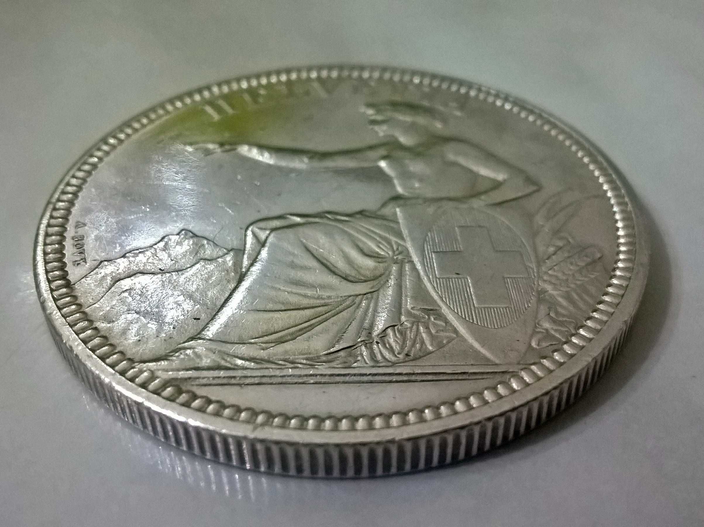 5 Francs 1874 Helvetia moneda elvetia argint 900 colectie vintage