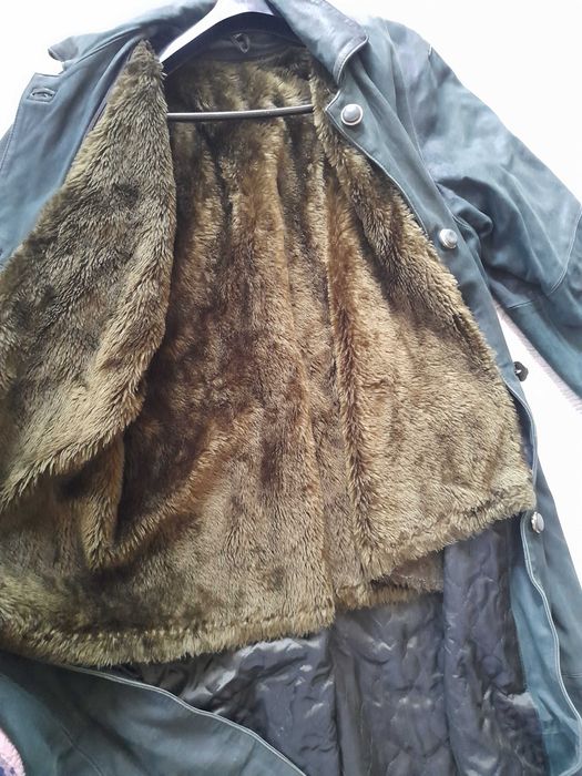 Зелено палто естествена кожа