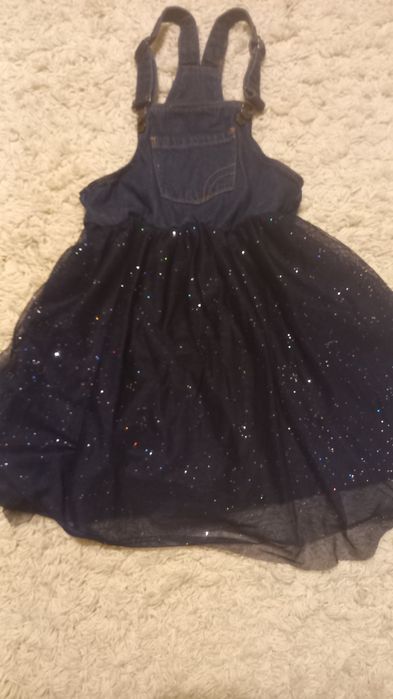 Fusta bleumarin din tulle cu bretele din material de blug mar.134-1401