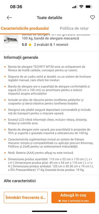 Banda de alergat Pliabila MT50