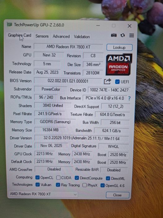 Vand Rx 7800 xt 16gb 256b