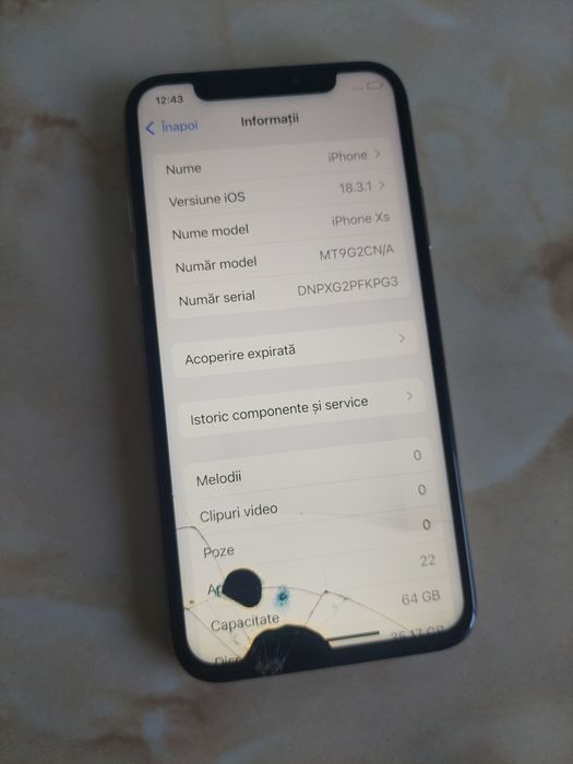 Vând iPhone Xs Gold Neverlocked [spart] [pentru piese] //poze reale