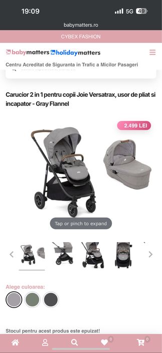 Vand carucior 2 in 1 Joie Versatrax Gray Flannel