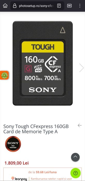 Card Memorie Sony CFexpress 160GB