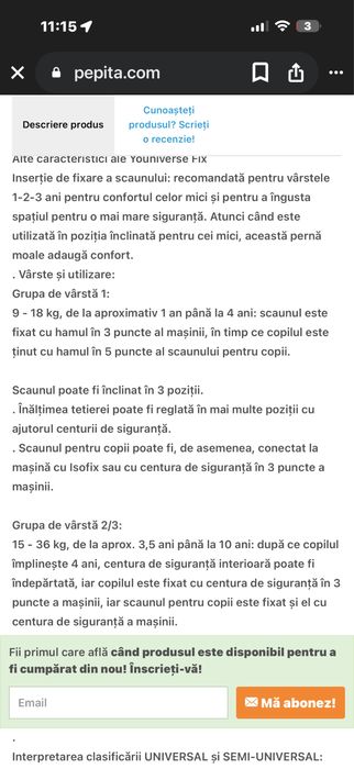 Scaun masina chicco younivers fix 9-36 kg