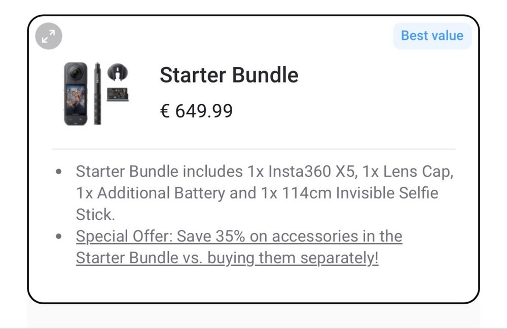 Екшън камера Insta360 X5 Starter Bundle ЧИСТО НОВА