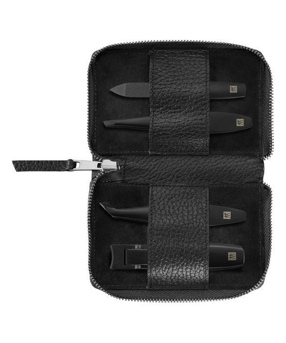 Set manichiura ZWILLING Premium Black 4 piese, husa din piele naturala