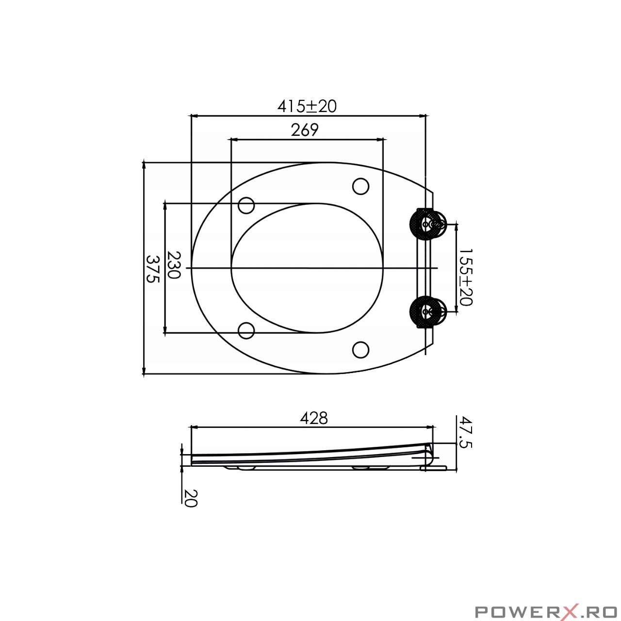 Capac de WC alb-auriu, inchidere silentioasa, duroplast, 37,5x42