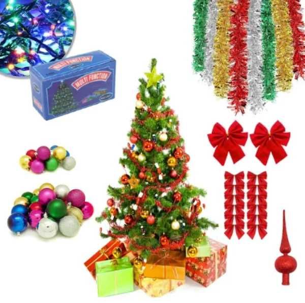 Brad Artificial 180 Cm,suport metalic + Decoratiuni multiple +Luminite