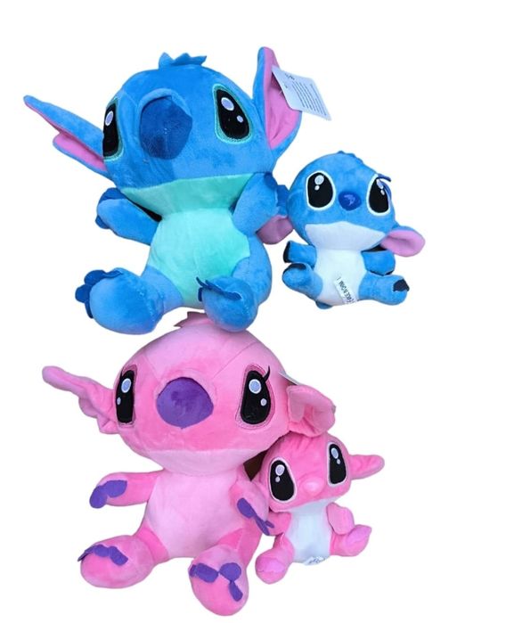 Set Jucării de Plus Aymax Stitch și Angel, Roz și Albastru, 23cm, cu 2
