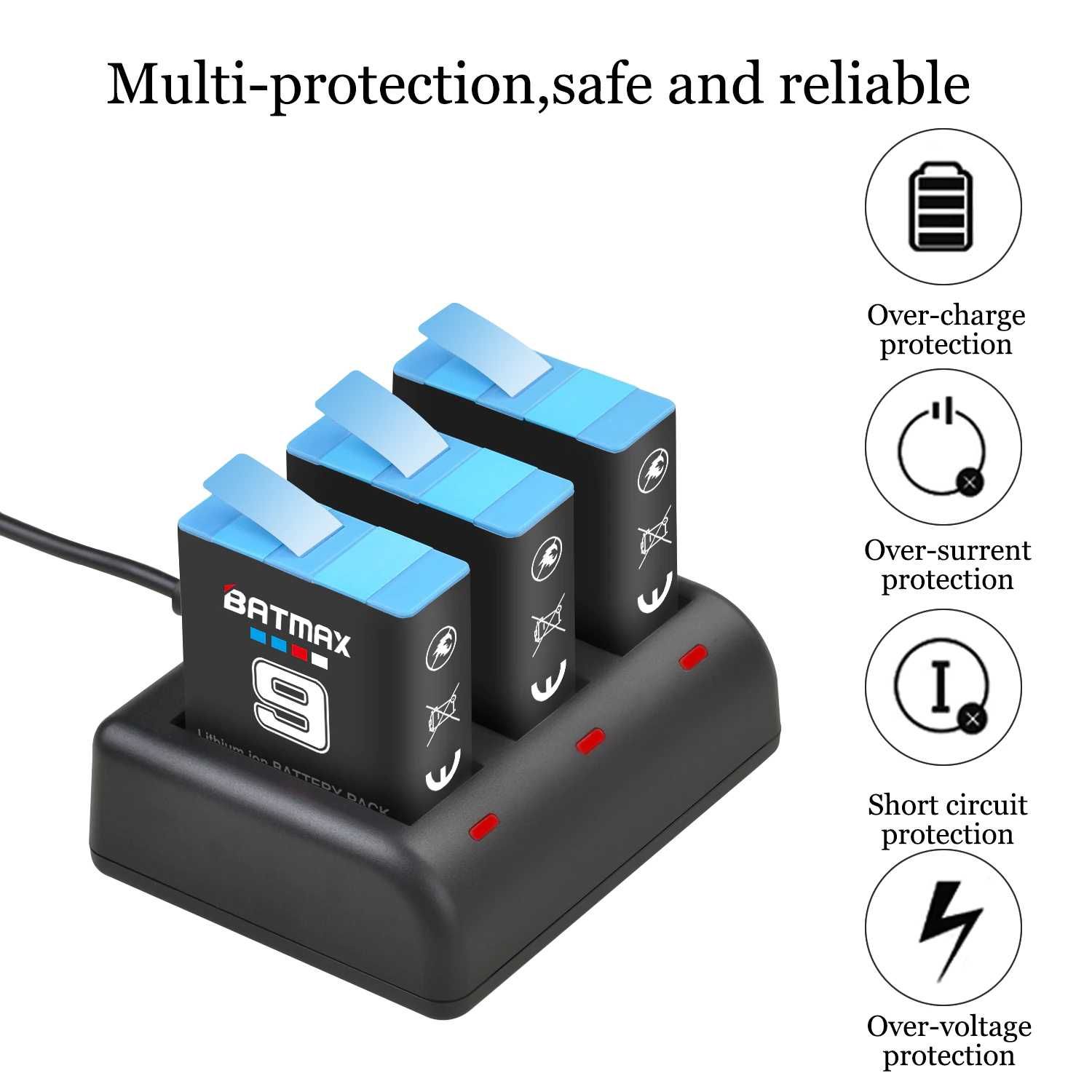 Тройно смарт зарядно за батерии AHDBT-901 за GoPro Hero 9 10 11 12
