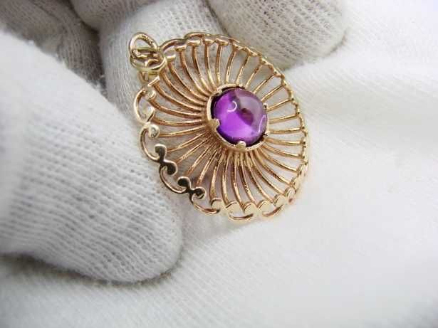 Pandantiv Amuleta Aur 14K Cu Amethyst Ametist Cabochon Unicat