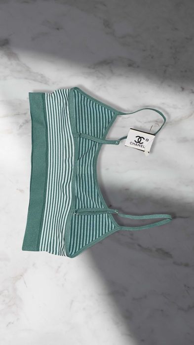 шанел кроп топ зелен спортен сутиен потниче потник фитнес спорт chanel