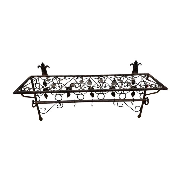 Cuier Vintage din Fier Forjat; Cuier de perete cu ornamente