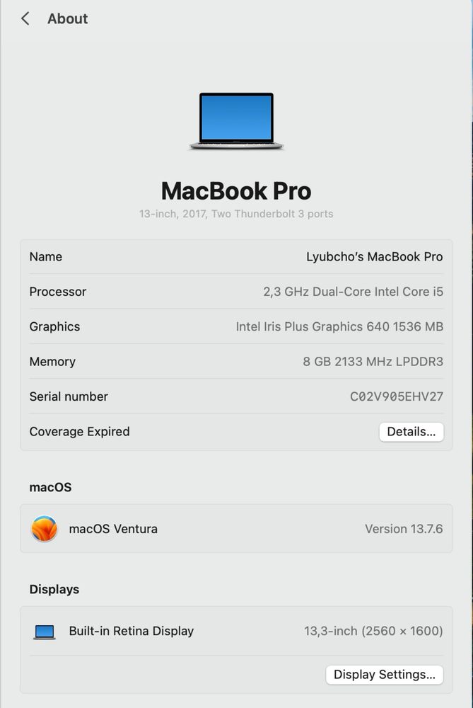 MacBook Pro 13 A1708 2017