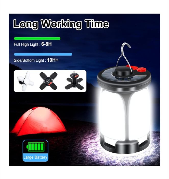 Соларен къмпинг фенер, сгъваем,6 режима на светене