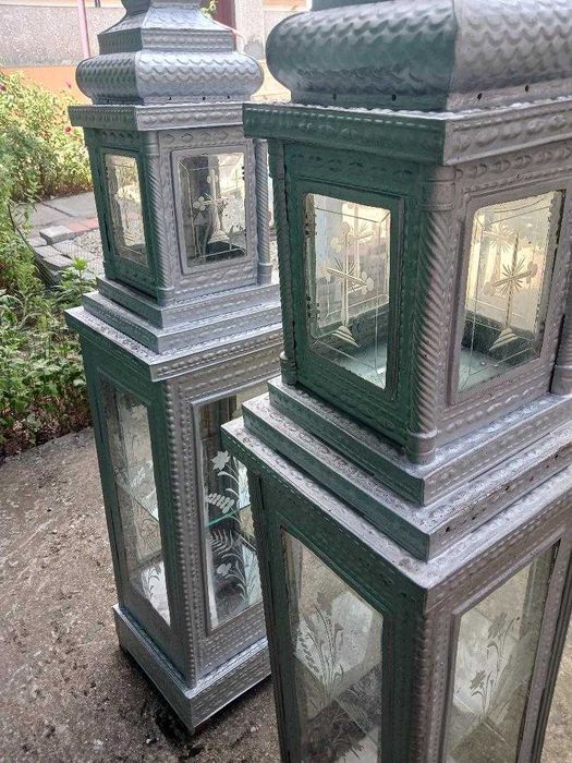 Felinar cimitir cu sticla gravată