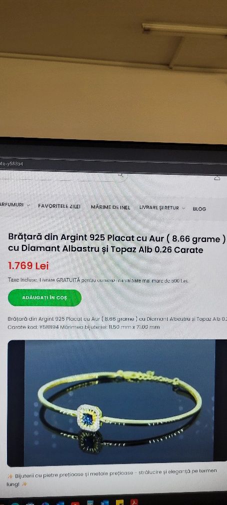 Bratara argint placata cu aur, diamant si topaz alb