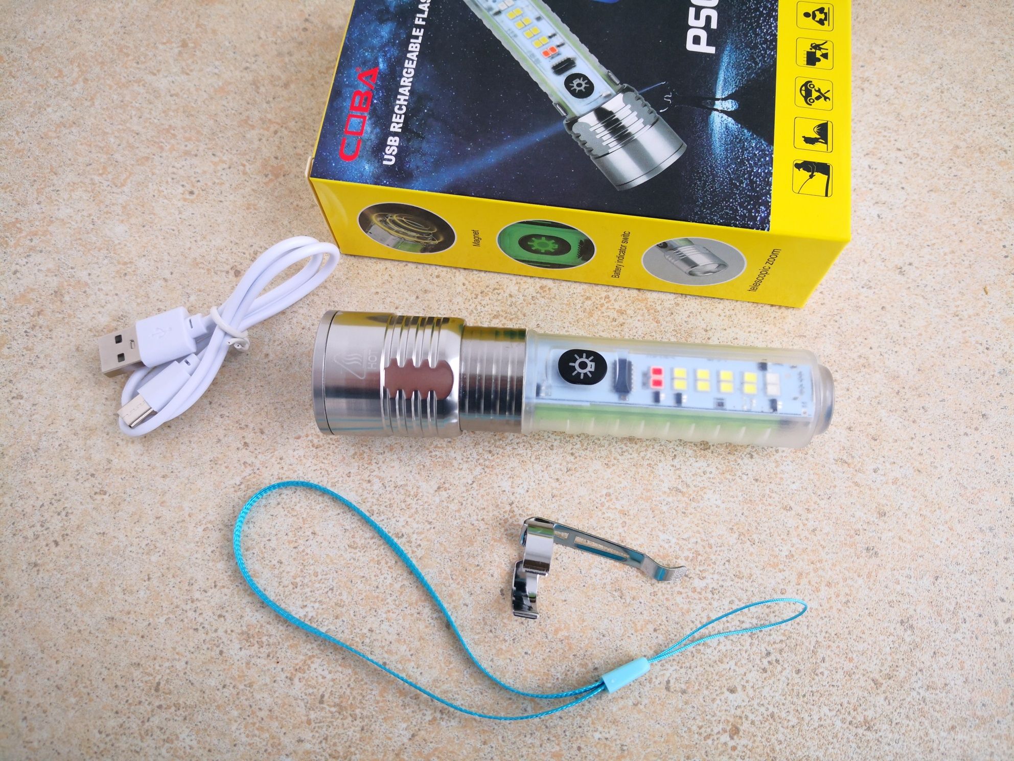 Lanterna Lampa COBA CB-1658 cu Zoom Led Cree P50 Acumulator Magnet NOU
