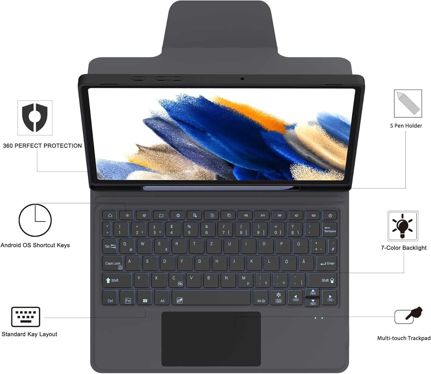 Samsung Galaxy Tab A8 Протектор Кейс със Светеща Клавиатура
