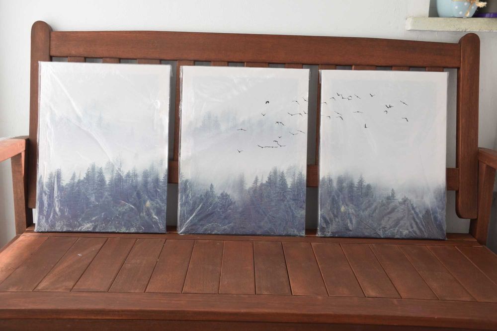 Три картини панно с гора и птици