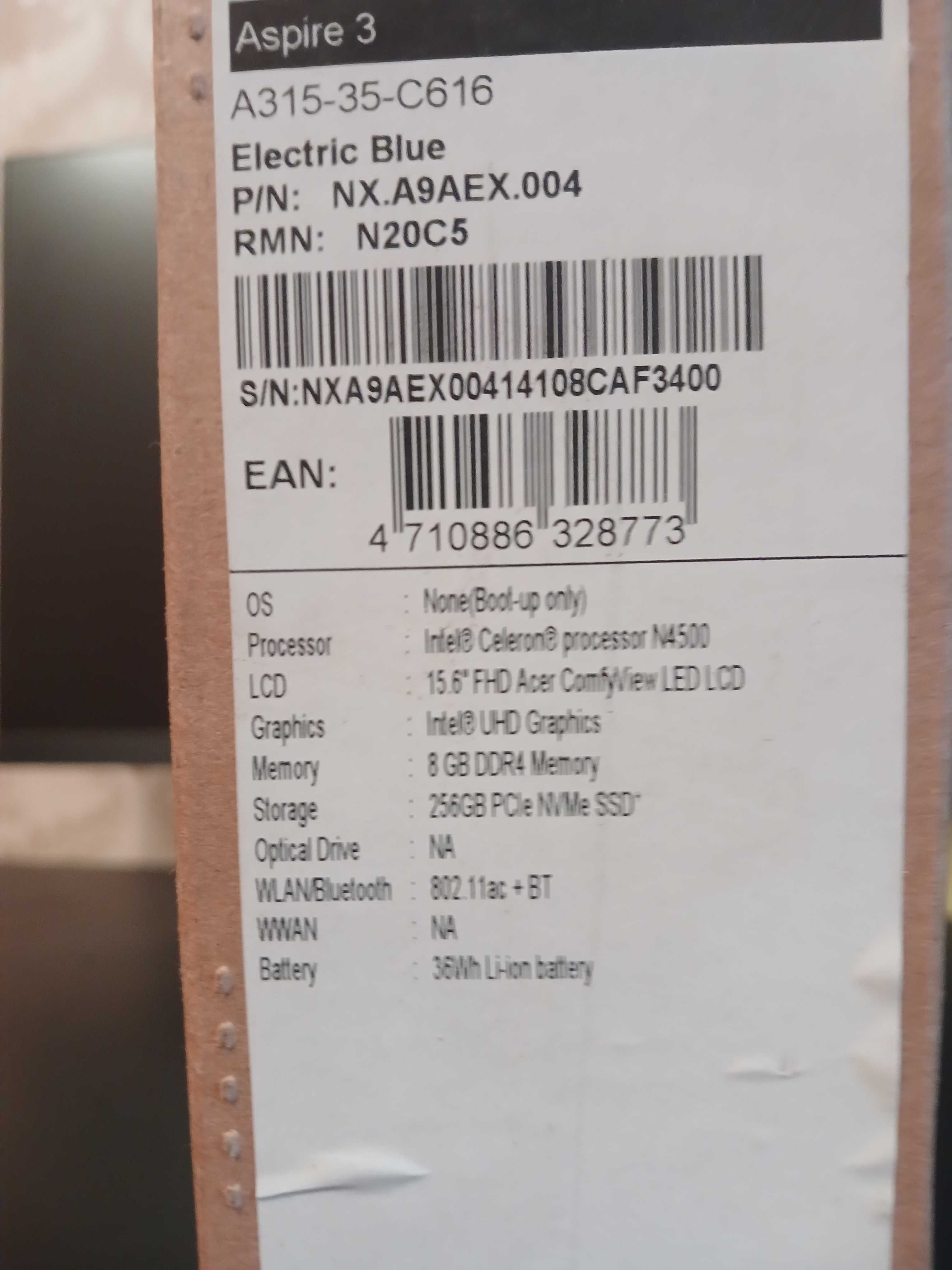 Laptop Acer Aspire 3,se vinde in cutie