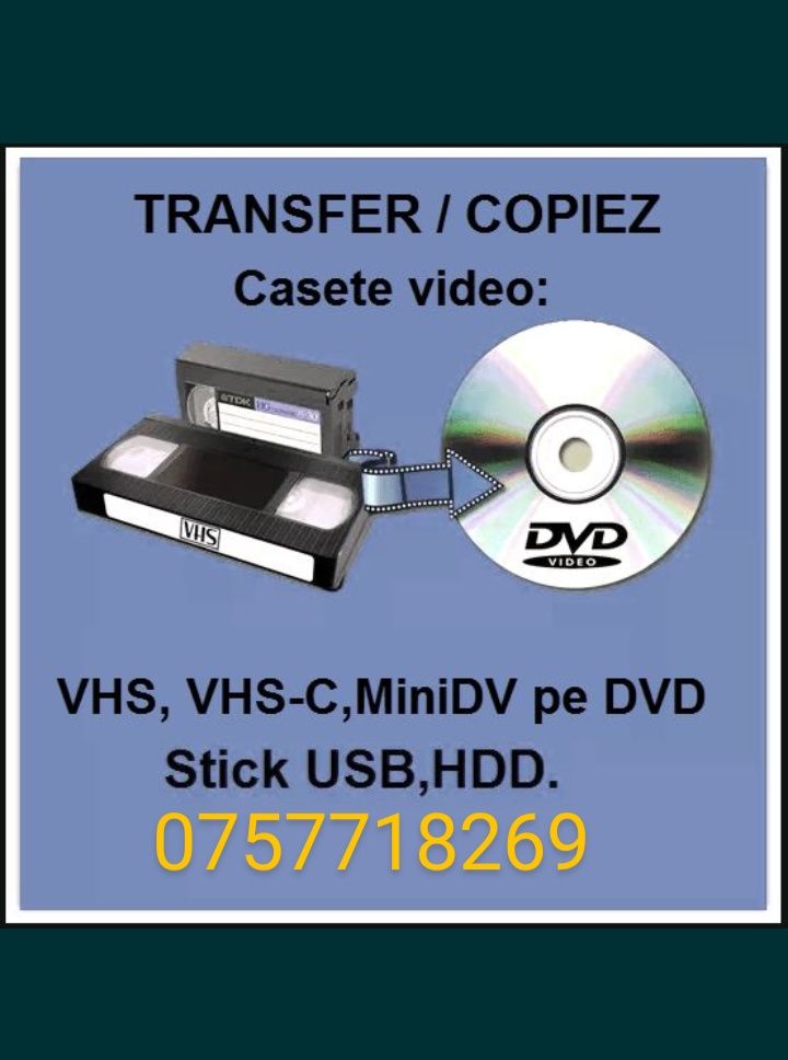 Copiez pe stick casete video VHS.VHSC.BETA.VIDEO2000.8mm.HI8.DigiI8.DV