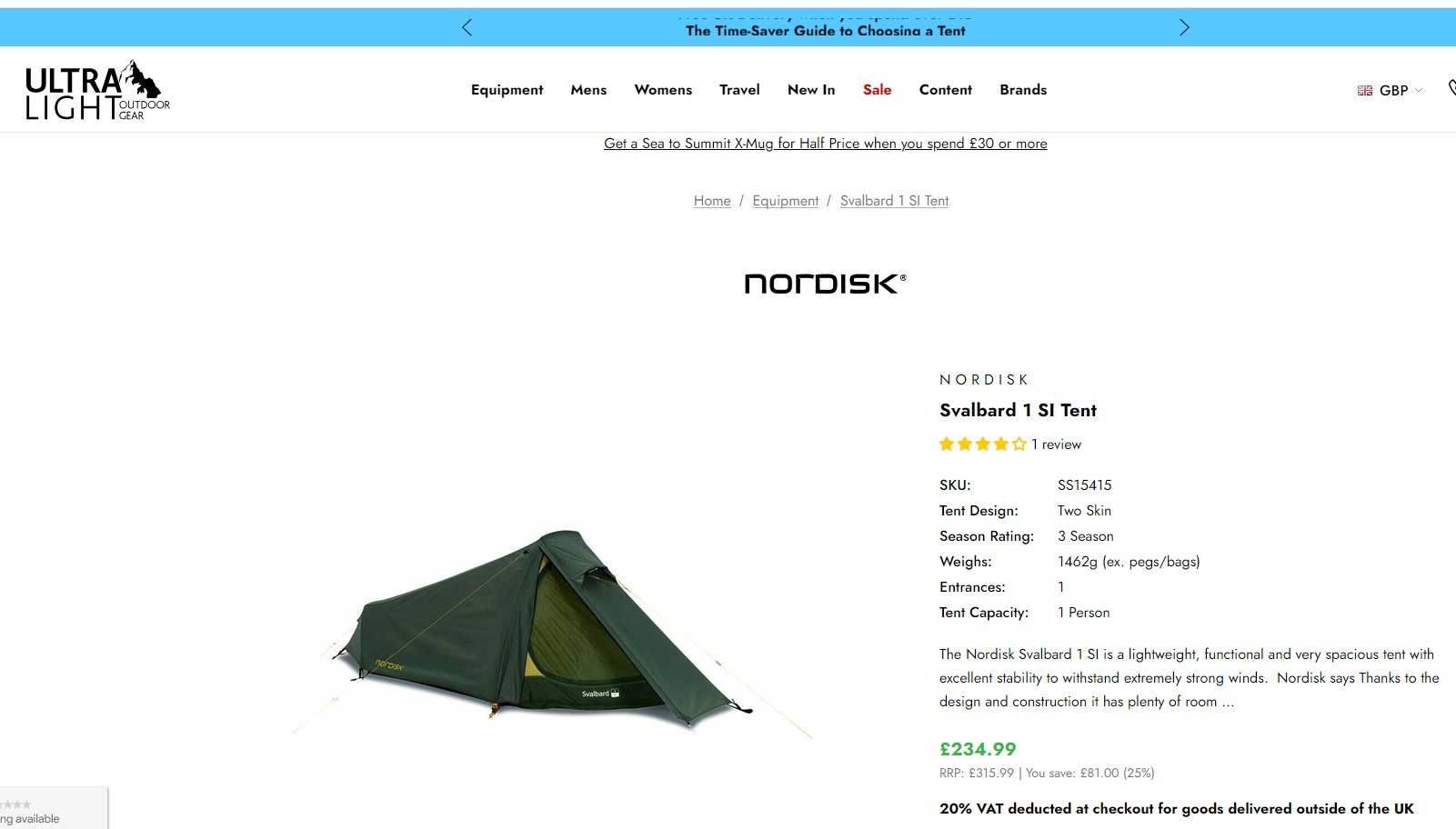 Ултралека, просторна двуслойна Палатка Nordisk Svalbard 1 SI tent