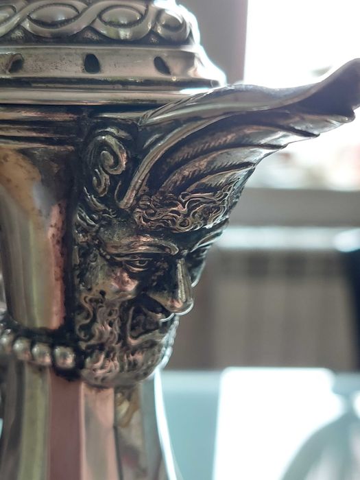 RRR Много рядка сребърна кана/ 19 век/сребро, злато, чаша