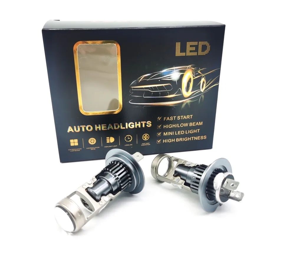 Set becuri led H4 , H7  cu lupă canbus