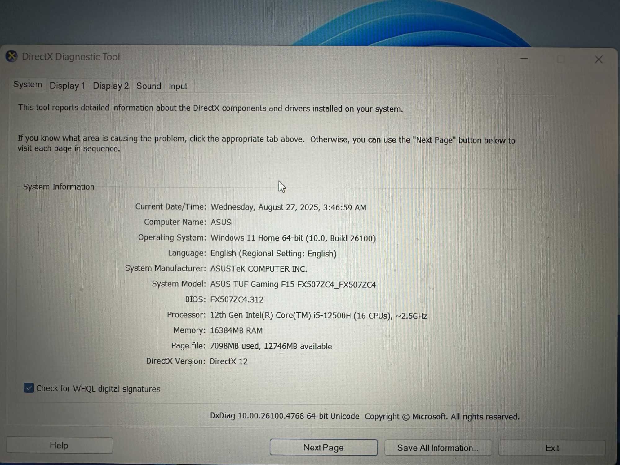 ASUS TUF Gaming F15 i5 12th Gen