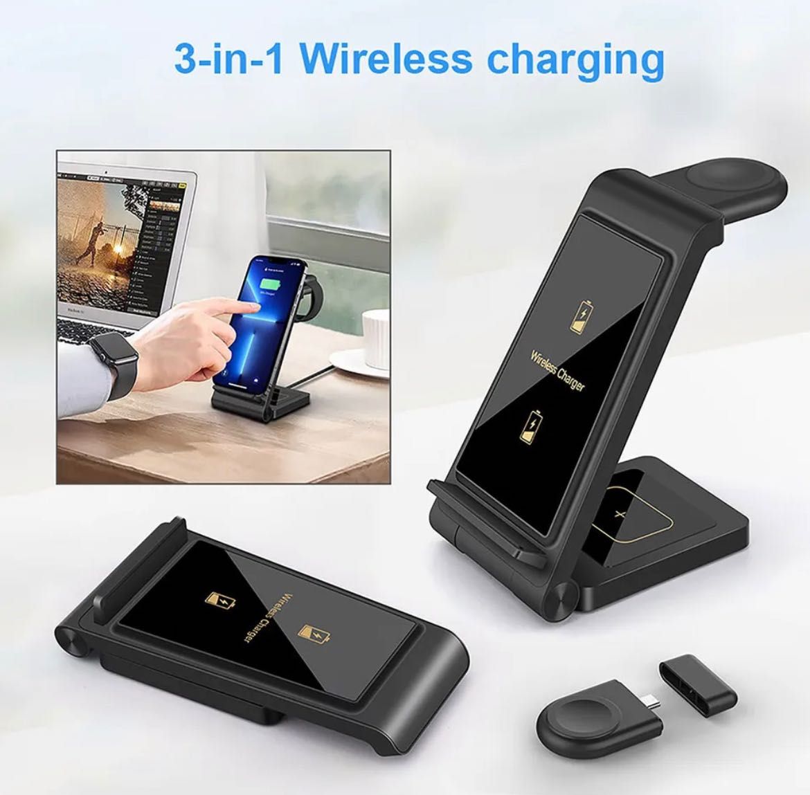 3 in 1 Dock Wireless iPhone / Airpods / Apple Watch (detasabil) Nou