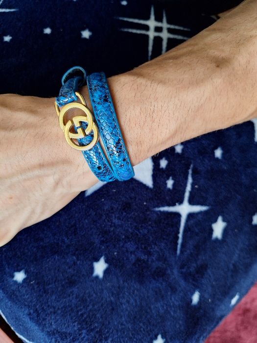 Brățară originală Gucci, din piele naturală albastră texturată