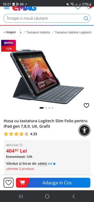 Husa cu tastatura Logitech Slim Folio pentru iPad gen 7,8