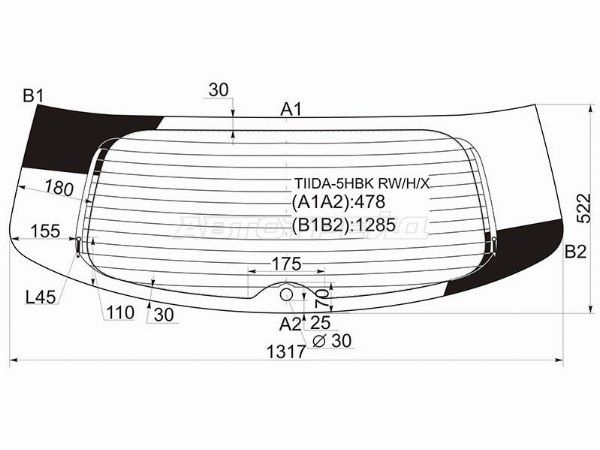Стекло заднее с обогревом NISSAN TIIDA 5D HBK 04-14 Nissan Tiida