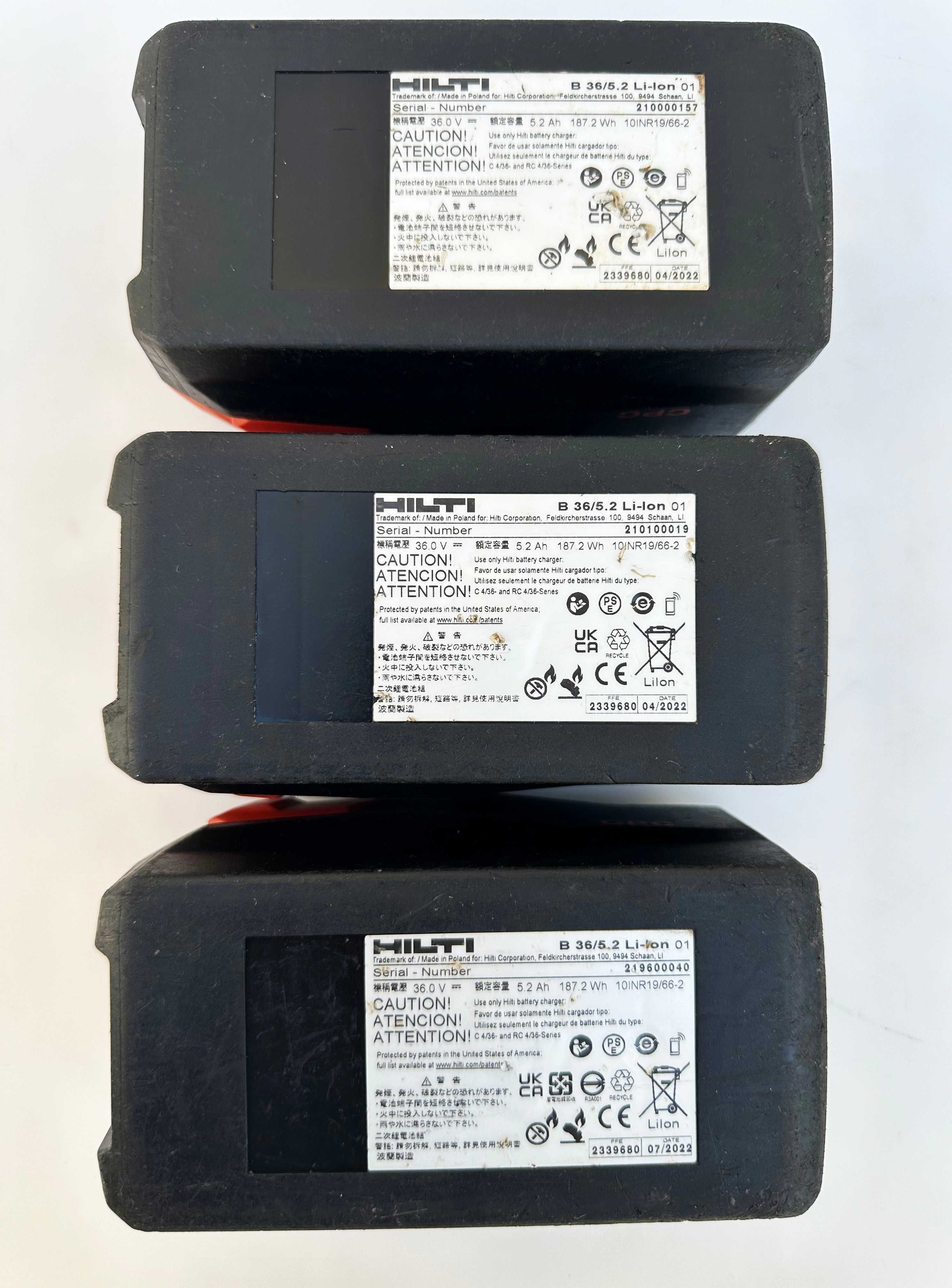 Hilti B 36/5.2Ah - 3 броя батерии 36V 5.2Ah с индикатор 2022г.