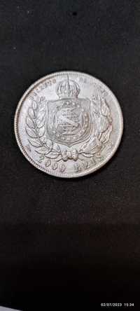 Moneda argint 2000 Reis, BRAZILIA, 1889