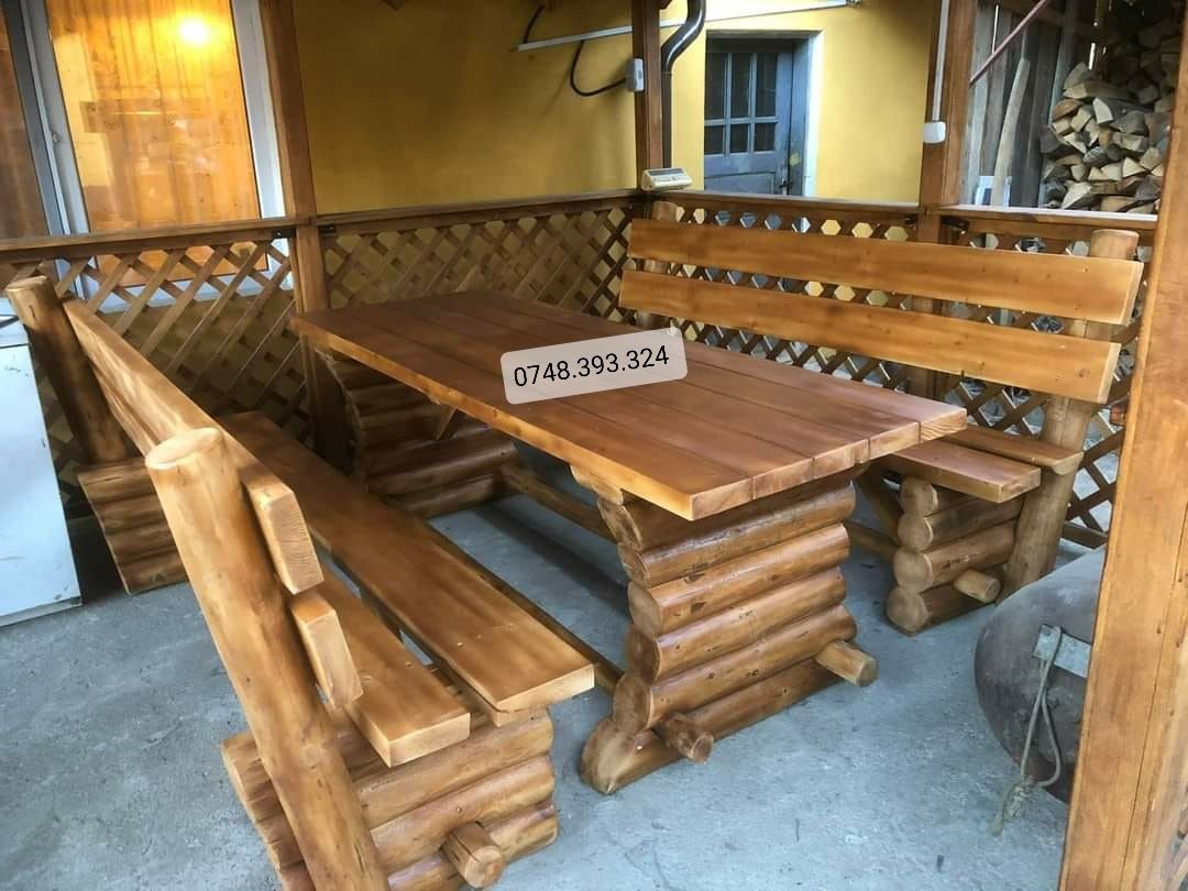 Set masa cu băncuțe  scaune lemn masiv  terasa foișor balansoar