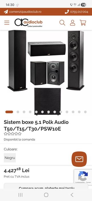 Polk Audio Home Cinema Top Sistem boxe 5.1 Polk Audio T50/T15/T30/PSW1