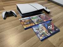 Playstation 5 + зарядна станция + джойстик + 5 игри