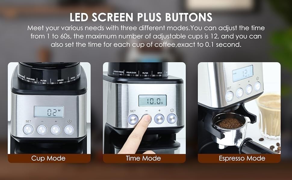 Електрическа кафемелачка, електронен дозатор, държачи за портафилтър